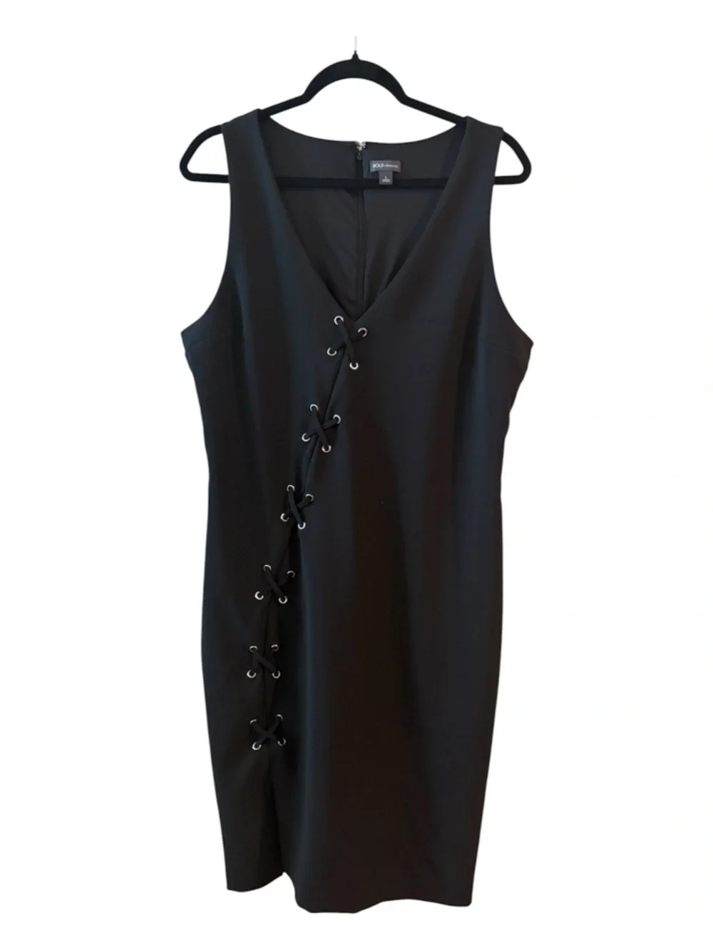 Bold Elements Black Lace-Up Dress Size Large | Sleek Career Chic Bodycon - Picture 2 of 13